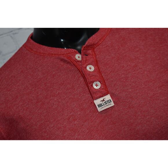 Hollister Henley Shirt Mens Size Medium Cotton Polyester Blend Red - Picture 3 of 6